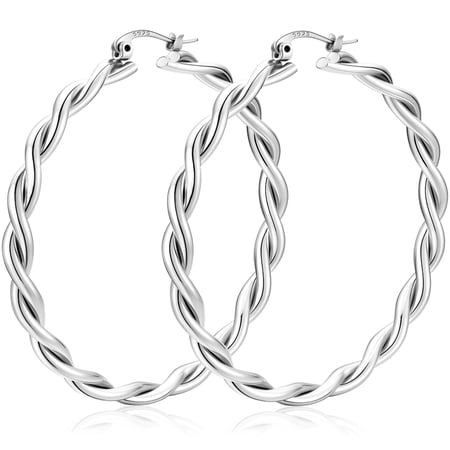 LUNVKY 18K White Gold Plated Hoop Earrings for Women Big Chunky S925 Sterling Silver Post Hypoallergenic Earrings Birthday Graduation Jewelry Gifts Teen Her Mom Girlfriend Wife Adults Ideas 50mm