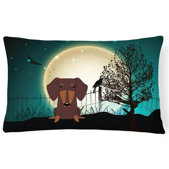 Halloween Scary Dachshund Chocolate Canvas Fabric Decorative Pillow