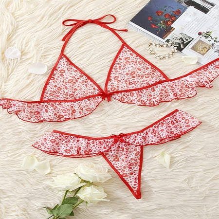 

Kayannuo Lingerie For Women Clearance Women Plus Size Fashion Love Heart Print Net Yarn Set Sexy Lingerie Underwear Suit