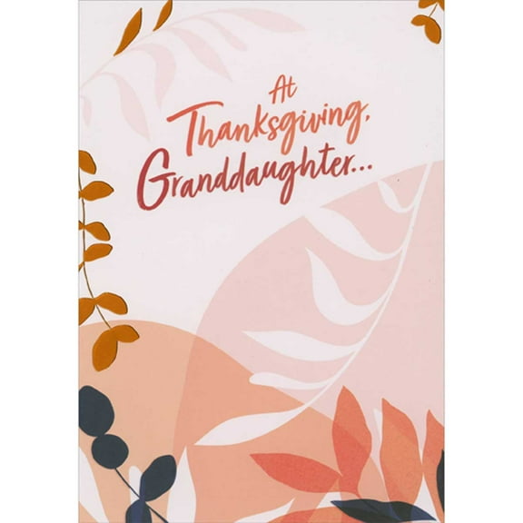 Designer Greetings Orange Foil, Black and White Silhouette Leaves on White and Orange Thanksgiving Card for Granddaughter