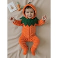 thumbnail image 3 of Newborn Baby Boy Girl Halloween Pumpkin Jumpsuit Cute Zip Up Long Sleeve Footie Hooded Jumpsuit Romper Halloween Outfits, 3 of 10