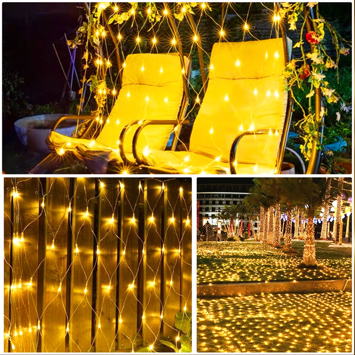 Solar Net Mesh Light 9.8ft x 6.6ft 192 LED, Waterproof Outdoor Net Light with 8 Modes for Bush, Christmas, Home, Garden Decorations(Warm White)