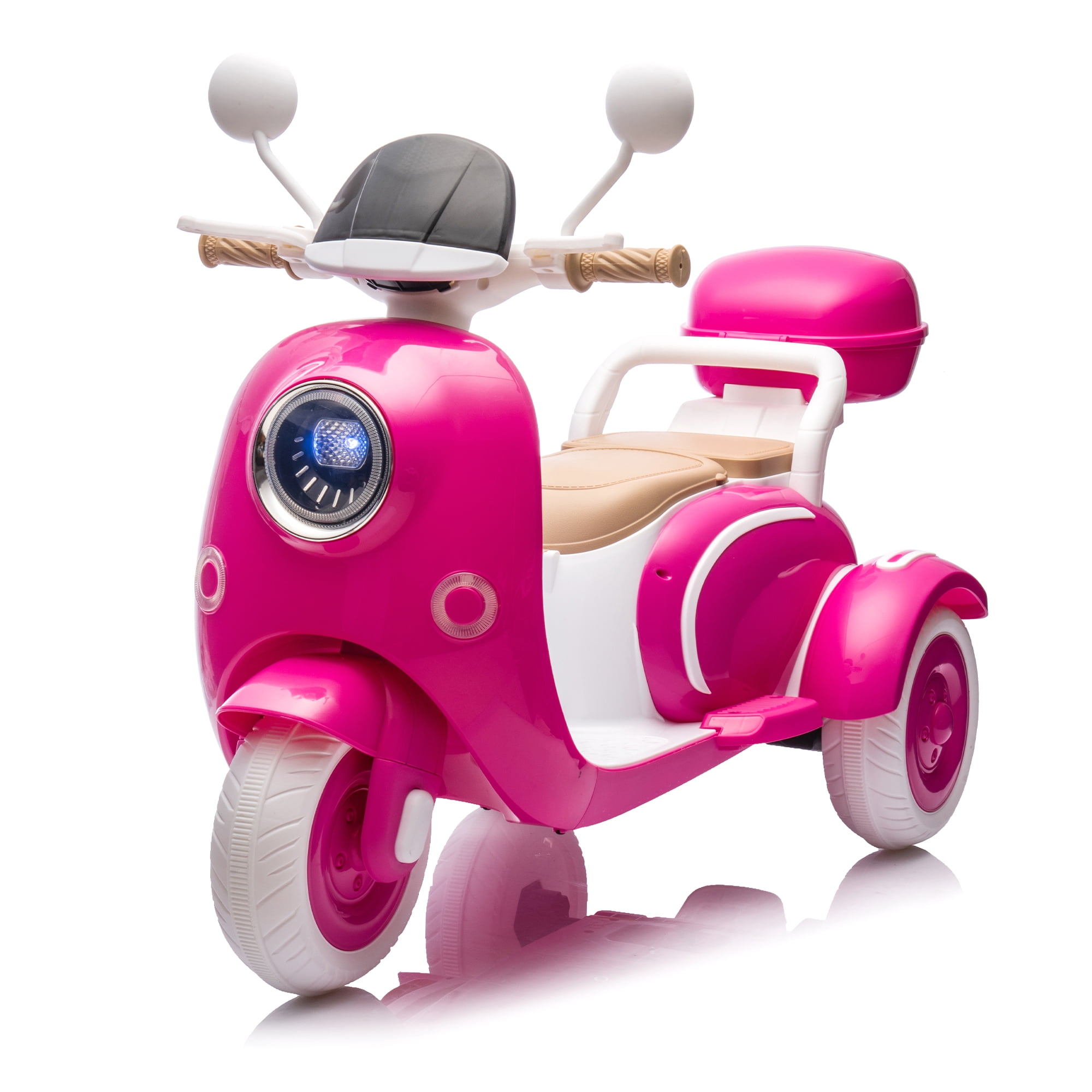 Cirui 2 Seater 12V Kids Motorcycle,3 Wheel Ride Dual Motorcycle,Toy 12V Electric Motorcycle with Front LED Light/USB/Storage Box,Rose Red
