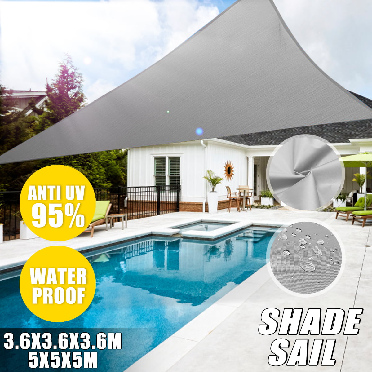 Details about   2 Pack 3 Ft 97% UV Block Triangle Sun Shade Sail Heavy Duty Canopy Outdoor Pool 