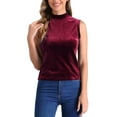 thumbnail image 1 of INSPIRAR CHIC Camisetas sin mangas de terciopelo con cuello de tortuga para mujeres XL Rojo Vino, 1 of 6