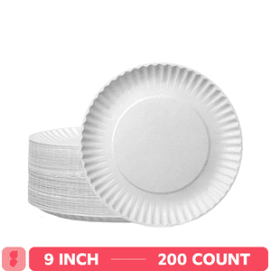 GUSTO White Disposable Paper Plates, 9", 200-Pack