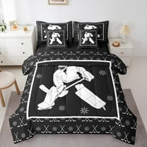 Manfei Ice Hockey 7pcs Bedding Comforter Set,Kids Sports Game Queen Bedding Sets,White Snowflake Queen Sheet Sets For Teens,Breathable Bedroom Decoration Reversible