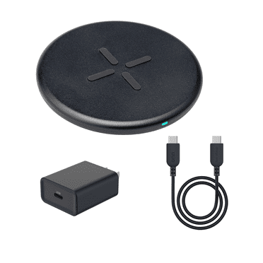 onn 10W Wireless Charging Pad,Qi Certified, with 5ft C-C Cable and Wall Adapter, Black