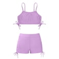 thumbnail image 4 of XAOFW Girl's Summer Swimsuit Sets Two Piece Swimwear For Girls Sleeveless Tankini Tops And Swimming Shorts Solid Color Surfing Swimming Versatile Swimwear Bottom 9-10 Years, 4 of 4