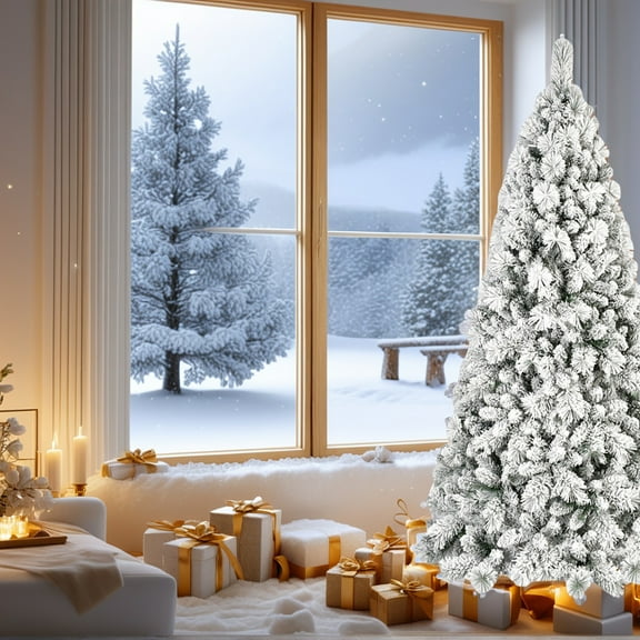 Resenkos 4ft Flocked Christmas Tree with Snow Tips & Easy Setup Hinged Design, Green & White