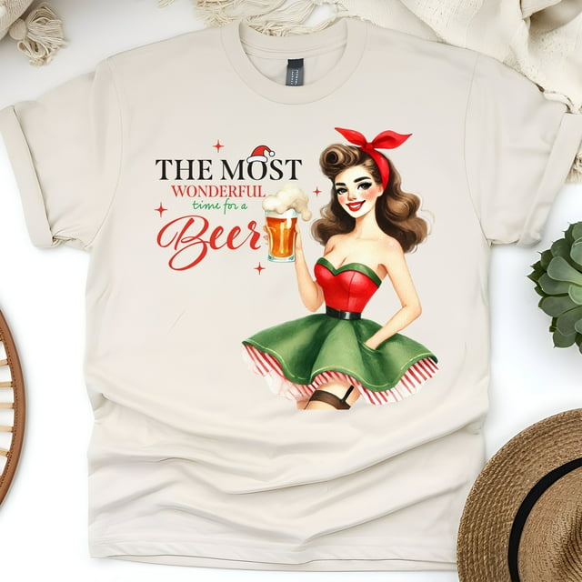 T-Shirt Graphique Amateur de Bière / Rétro Pin-Up Fille Drôle, Naturel, Taille 2TG