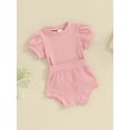 thumbnail image 3 of Biekopu Baby Girls 2 Piece Outfit Solid Color Ribbed Short Sleeve T-Shirt and Elastic Shorts Set Cute Summer Clothes, 3 of 9