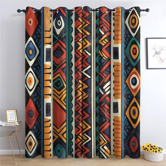 African Blackout Curtains for Living Room Bedroom, Thermal Insulated Room Darkening Grommet Drapes, Boho Geometric Window Curtains, 2 Panel Set-42"W x 72"L (Pack of 2)