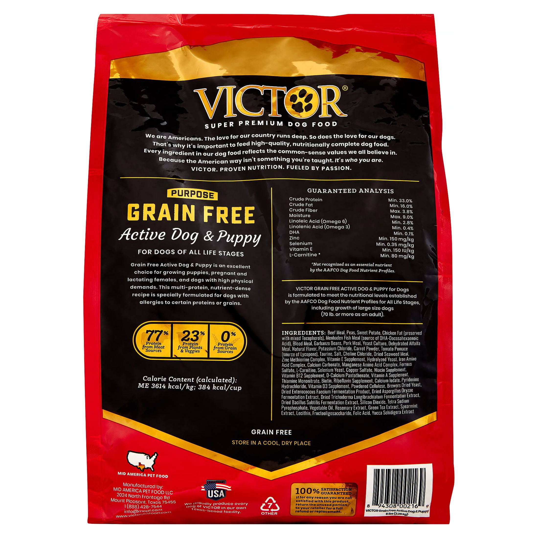 Victor dog food clearance serving size