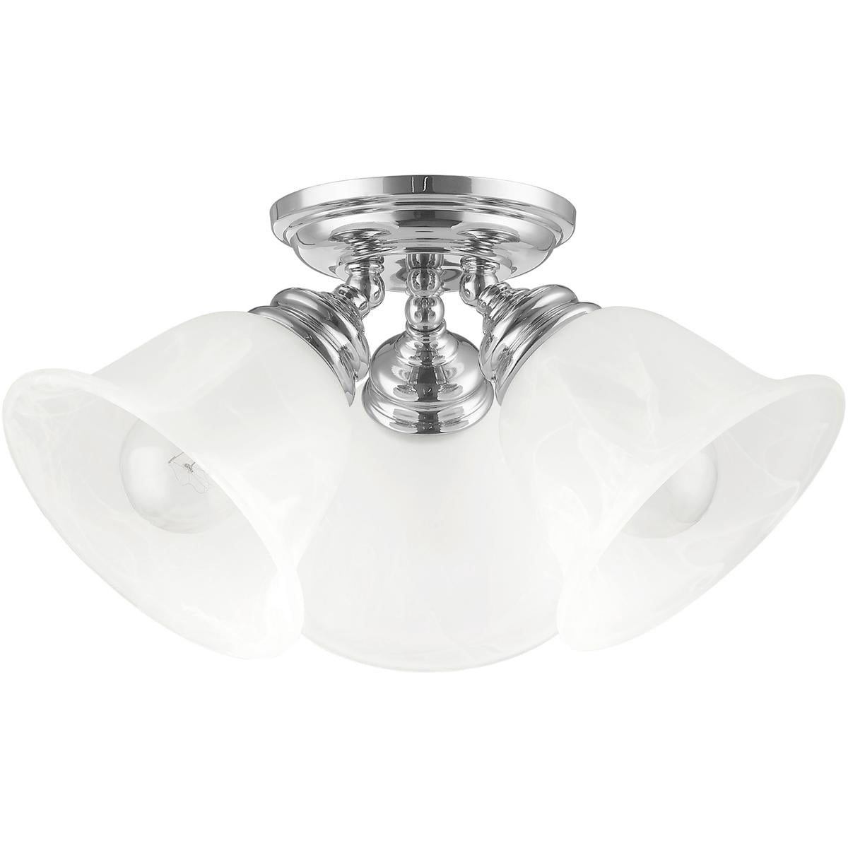 3 Light Polished Chrome Ceiling Light fixture with White Alabaster Glass Shade
