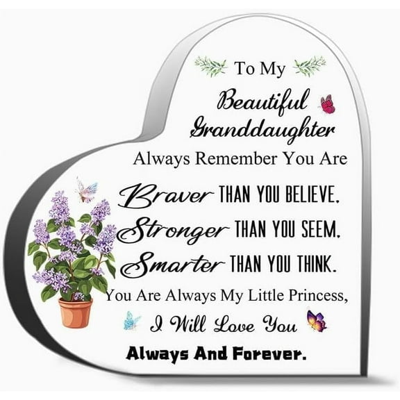 Inspirational Granddaughter Gifts Granddaughter Always Remember You Are Braver Decor Acrylic Heart Gifts Sign Office Art Decorations,4x4 inch