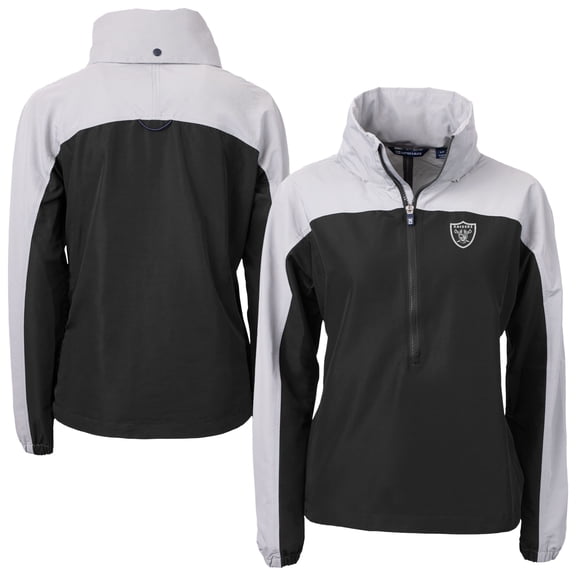 Women's Cutter & Buck Black Las Vegas Raiders Charter Eco Recycled Half-Zip Hooded Anorak Jacket
