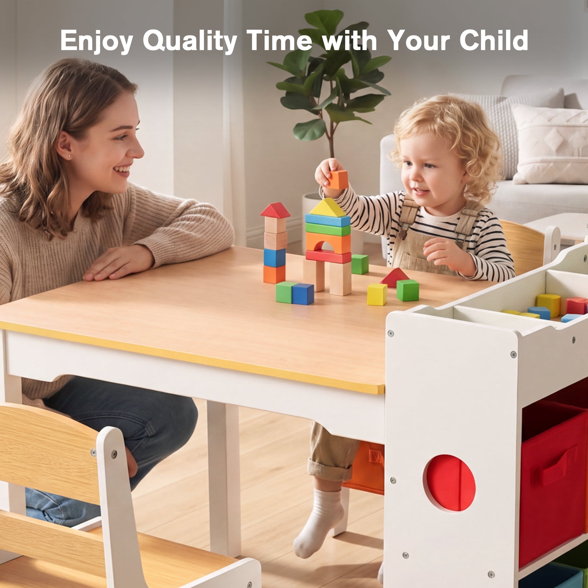 LINLUX Kids Art Table w/Easel, Kids Craft Table & Chair Set for Drawing, Child Activity Table, Natural