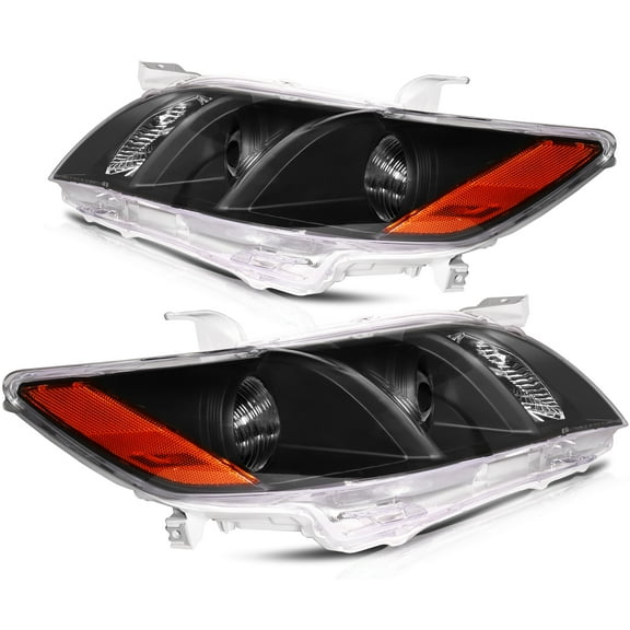SCITOO Headlamps replacement For Toyota Camry 2007-2009 headlights assembly Black Housing Amber Reflector Clear Lens 8113033652 8113033662
