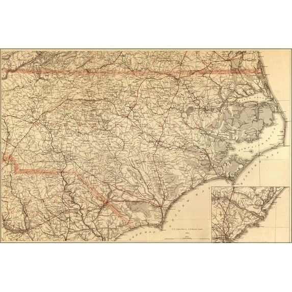 24"x36" Gallery Poster, map of North Carolina 1865