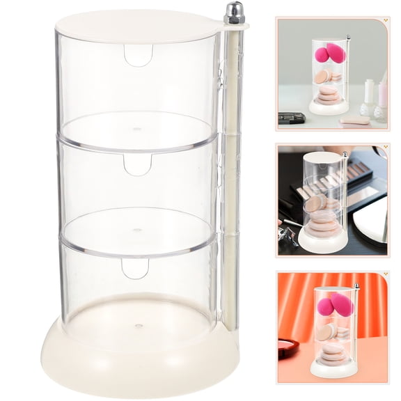 HEALEEP Rotatable Makeup Sponge Holder for Easy Storage Use Compact White Plastic Box 3.94x3.15x3.78 Inches