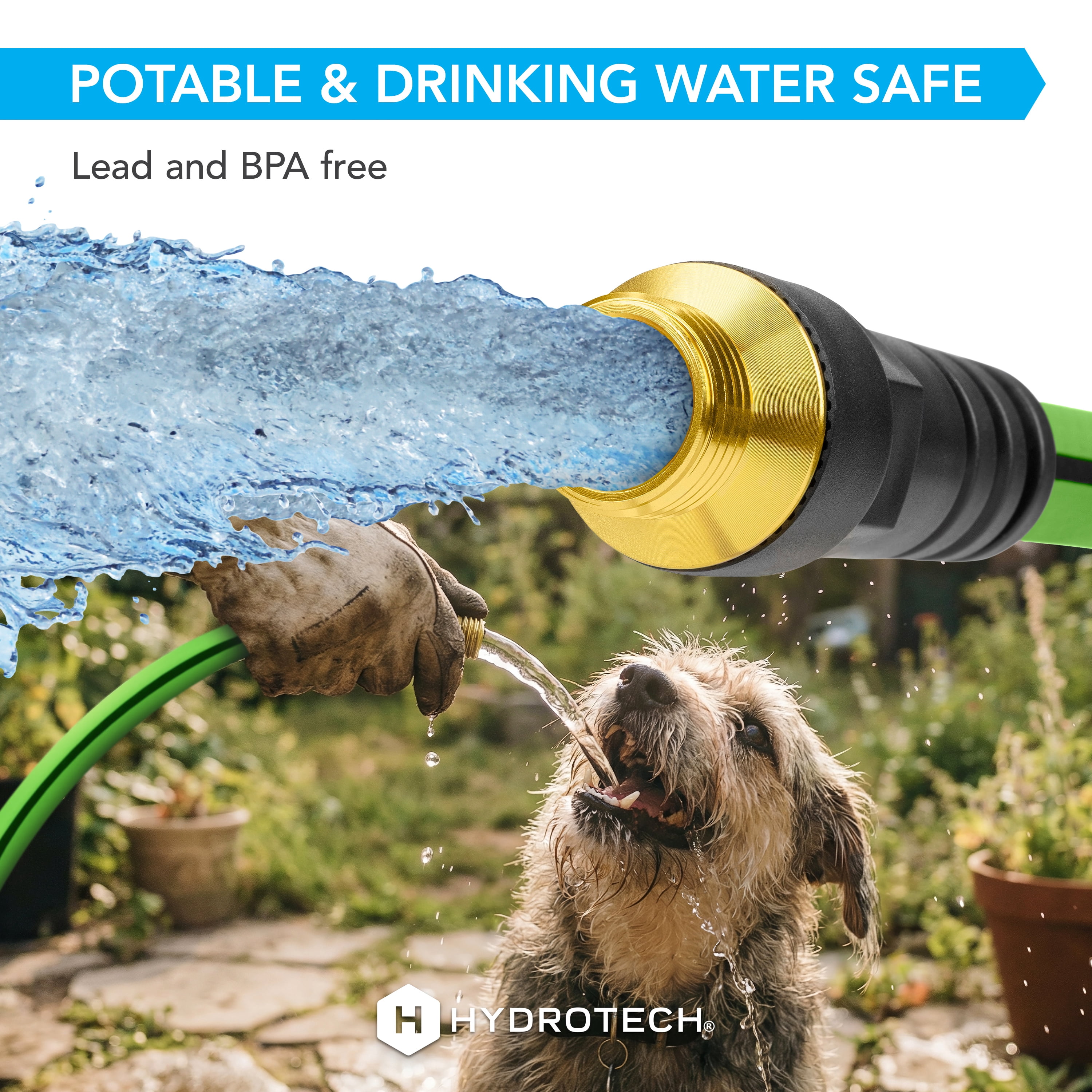 HydroTech Super-Lite 50 ft Garden Hose Hybrid Polymer Rubber 5/8"  – Ultra Lightweight Kink-Resistant Water Hose, Drinking Water Safe, Durable Polymer Construction with Force Control Technology