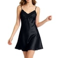 thumbnail image 5 of Shrysg Women's Satin Silk Sleepwear Sexy Lingerie Nightgown Sleeveless V Neck A-Line Chemise with Floral Lace Trim Black, 5 of 6