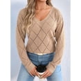 thumbnail image 4 of Women'S Crochet Sweater Top Hollow Out Long Sleeve Pullover Tops Fall Outfits Fashion Khaki S, 4 of 9