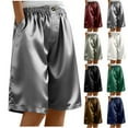 thumbnail image 2 of Bloomae Womens Silk Satin Pajama Short Casual Knee Length Sleep Shorts Summer Button Elastic Waist Lounge Sleep Pj Short with Pockets Soft Lounge Shorts Gray S, 2 of 7