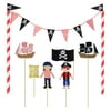 NUOLUX Cartoon Birthday Cake Garland Bunting Flag Topper Wraper Sets Decorating Kits Baby Boy Shower Pirate Party Favors