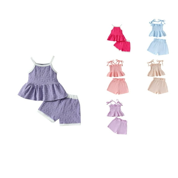 Ahuyic Summer Boys Girls 2 Piece Outfits,Toddler Kids Casual Clothing Set,Fashion Girls' Casual Short Sleeve Round Neck Collar Botton Solid Short Pants Sets,Navy,2 Years