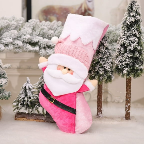 BOPORO 21" Christmas Stocking Classic Large Stockings Santa & Snowman Xmas Character for Family Holiday Christmas Party Decorations(Pink)