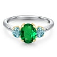 thumbnail image 3 of Gem Stone King 925 Silver and 10K Yellow Gold Green Nano Emerald and Blue Zircon Engagement Ring for Women | 1.75 Cttw | Oval 8X6MM | Gemstone May Birthstone | Size 6, 3 of 6