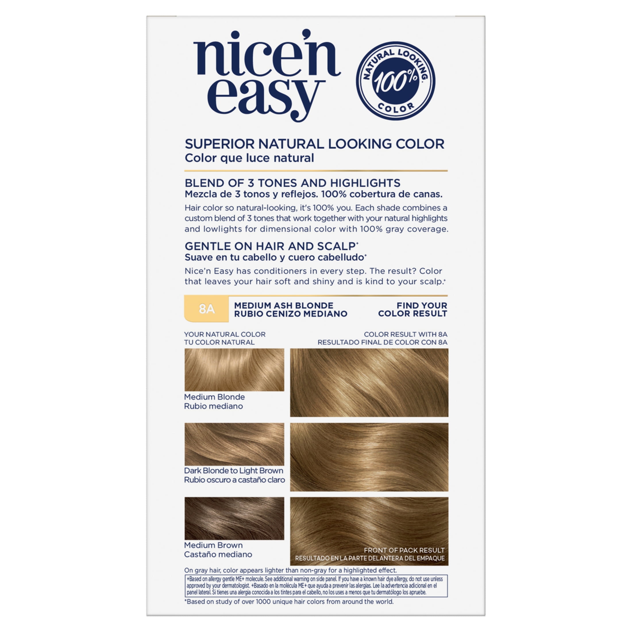 (3 pack) Clairol Nice'n Easy Permanent Hair Color Cream, 8A Medium Ash Blonde, Hair Dye, 1 Application