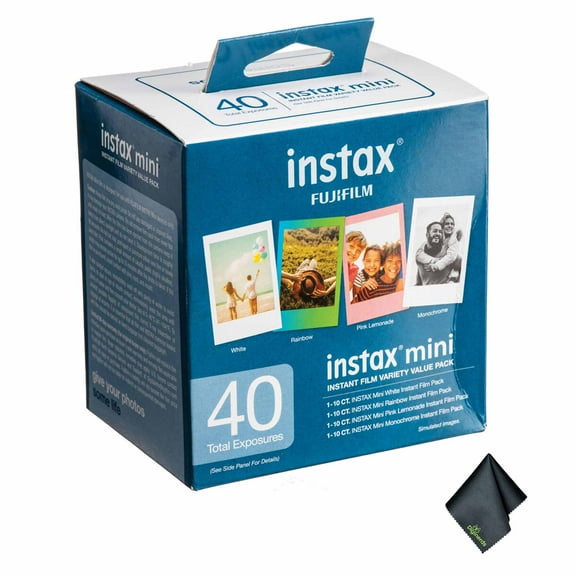 FUJIFILM INSTAX MINI Instant Film Variety Value Pack (40 Exposures)   Microfiber Cleaning Cloth