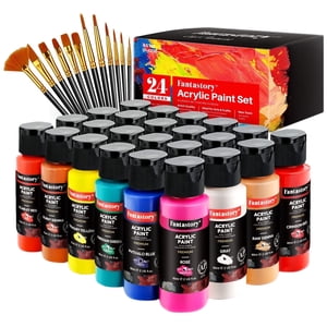 Fantastory Acrylic Paint Set, 24 Colors with 12 Brushes