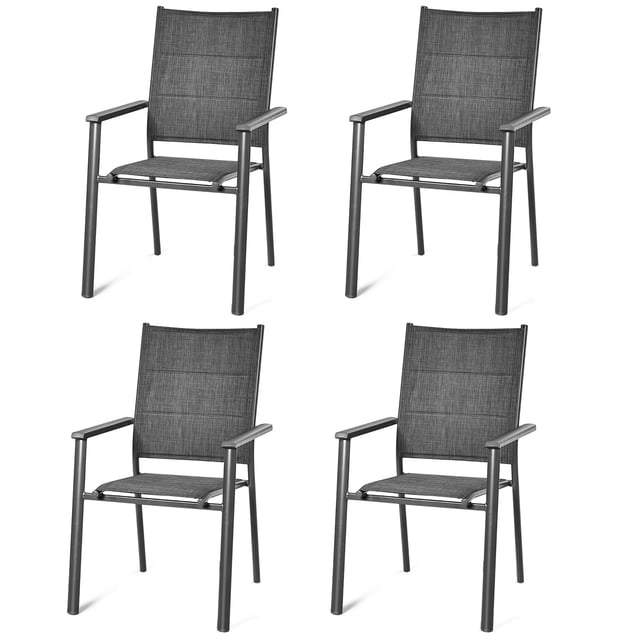 Costway Set of 4 Patio Dining Chair Stackable Padded Armrest No Assembly