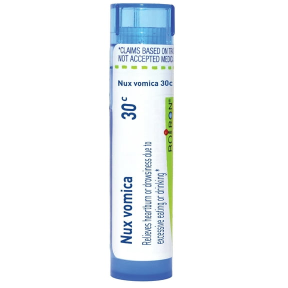 Boiron Nux Vomica 30C, Homeopathic Medicine for Heartburn Or Drowsiness Due To Excessive Eating Or Drinking, 80 Pellets
