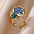 thumbnail image 3 of Lerpwige Adjustable Open Flame Ring Blue Green Gradient Zircon Water Drop Design Women Jewelry, 3 of 9