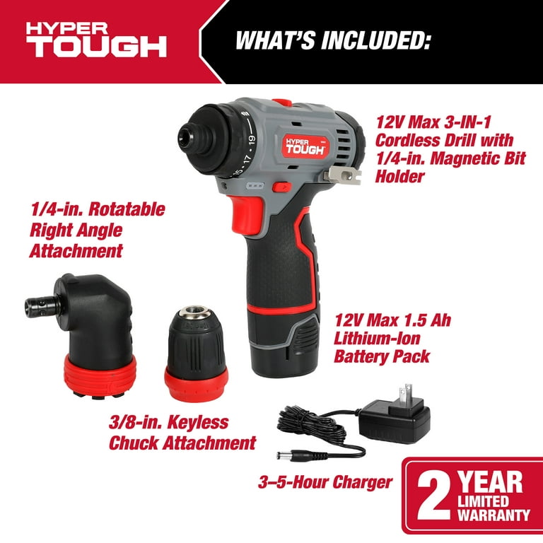 Hyper Tough 20V Max Lithium-Ion Cordless Drill, Variable Speed with 1.5Ah  Lithium-Ion Battery & Charger 