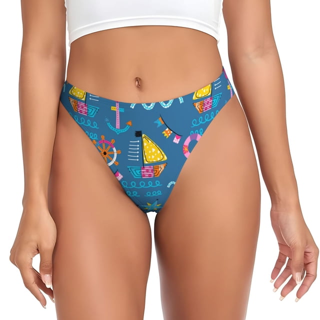 Fotbe Sailboat With Sailing Tanga Sin Costuras para Mujer con Estampado – Panties Invisibles, Transpirables y Cómodos para Uso Diario-Medium