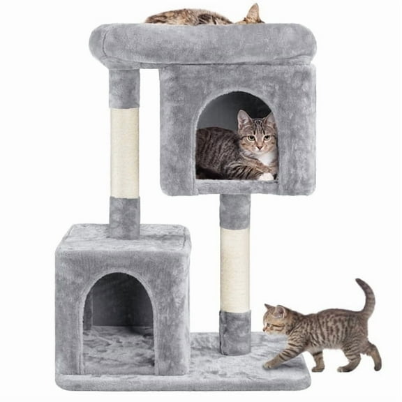 Yaheetech 33.4″ H Spacious Top Perch Cat Tree with Big Condo，Light Gray