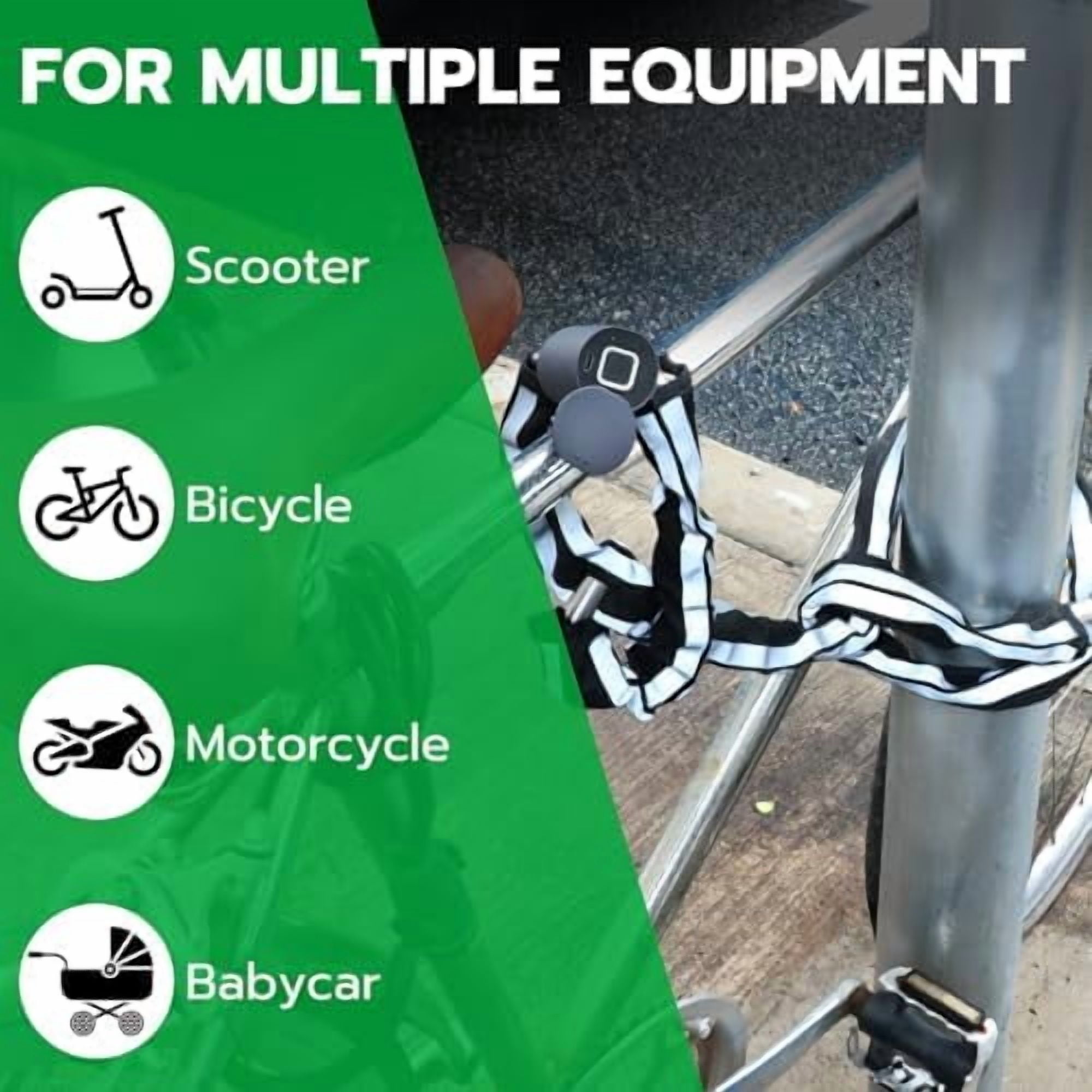 Electric Smart Bike Chain Lock - Heavy Duty Anti-Theft, Fingerprint & App Unlock, Escooter Accessories With Waterproof Bag for Bicycle, Scooter, Motorcycle, Gates C61$$Sport & Recreation Other