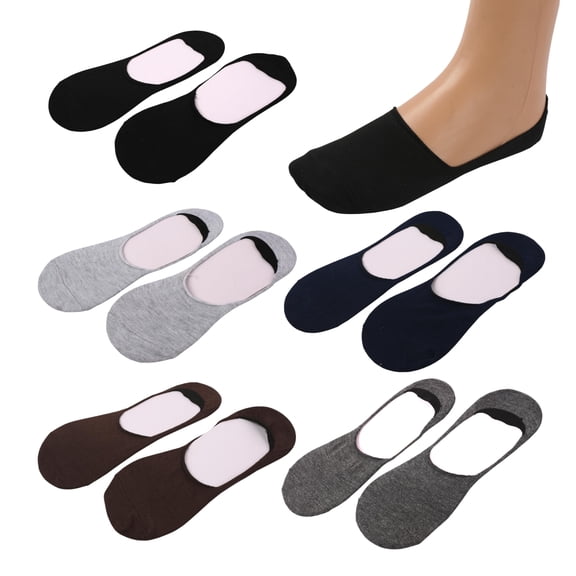 MANARC Men No Show Loafer Socks Thin Fine Soft Comfortable Durable Breathable Anti Slip With Ribbed Instep For A Firm Grip. 5 Pack Melange Light Grey, Melange Dark Grey, Black, Brown, Navy Blue.