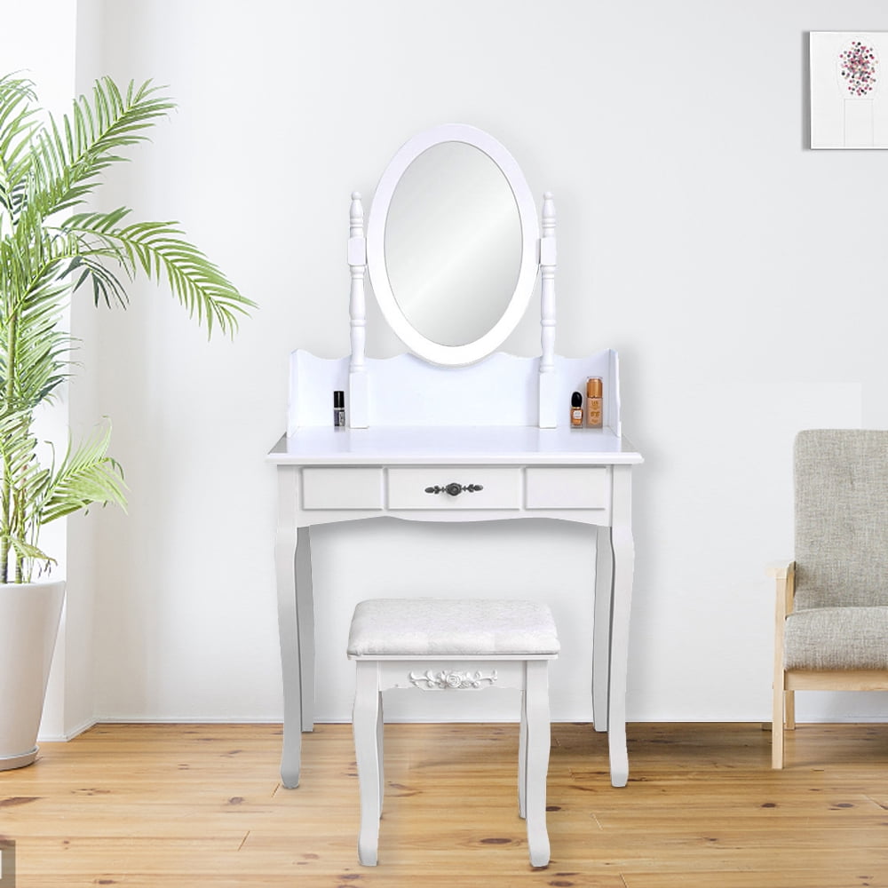 White Vanity Table for Teen Girls, 29.5''x 15.7'' x 56" Makeup Vanity ...