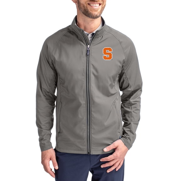 Men's Cutter & Buck Gray Syracuse Orange Primary Logo Adapt Eco Knit Raglan Full-Zip Jacket