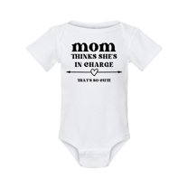 Mom Thinks She's in Charge, Funny Cute Baby Shower Baby Bodysuit Infant Romper Onesie Creeper Newborn, Baby Shower Gift for Newborns