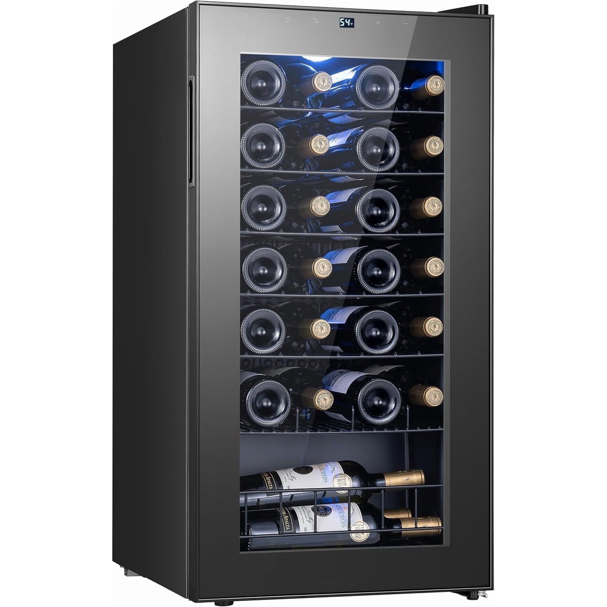 Yeego 3.1 cu.ft Wine Fridge, 28 Bottles Wine Cooler Refrigerator, 38-65℉ Freestanding Mini Fridge with Glass Door, Freestanding/Under Counter Wine Cooler