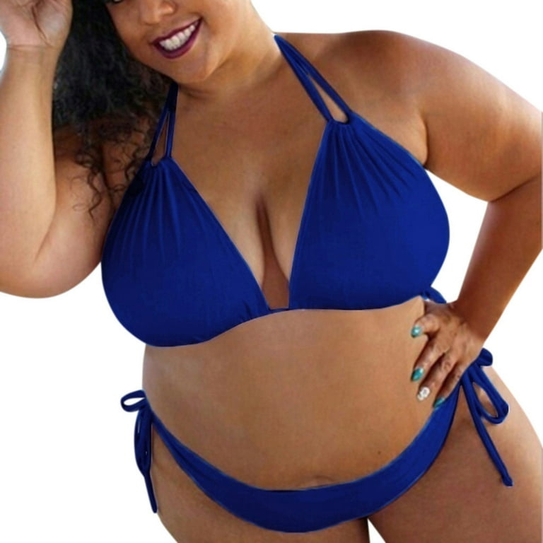ZXHACSJ Womens Solid Push Up Padded Plus Size Bikini Set Swimsuit Bathing  Suit Swimwear Blue XXXL 