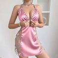 thumbnail image 4 of Women Nightgown Sleepwear Lace Chemise V-neck Lounge Dress Pink L, 4 of 6